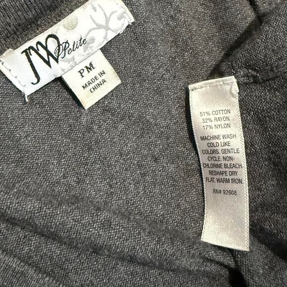 JW Petite Charcoal Grey Cotton Blend Ruffled Button Up Preppy Cardigan Top M - Picture 7 of 7